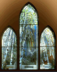 Stained Glass Windows at Church at Redstone, created over a 15 year period by artist Mary Matchael of Crystal Glass Studio in Carbondale.