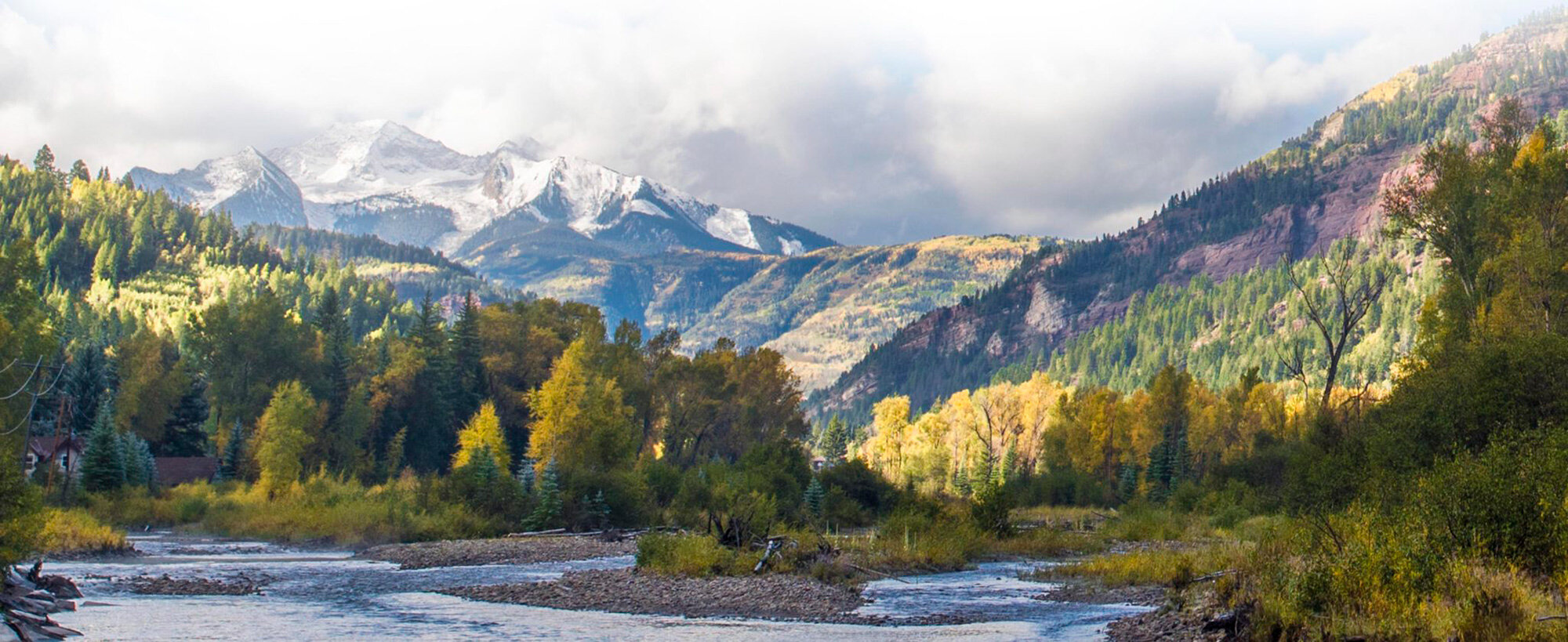the golden leaves of Redstone in the Fall, looking towards Chair Mountain